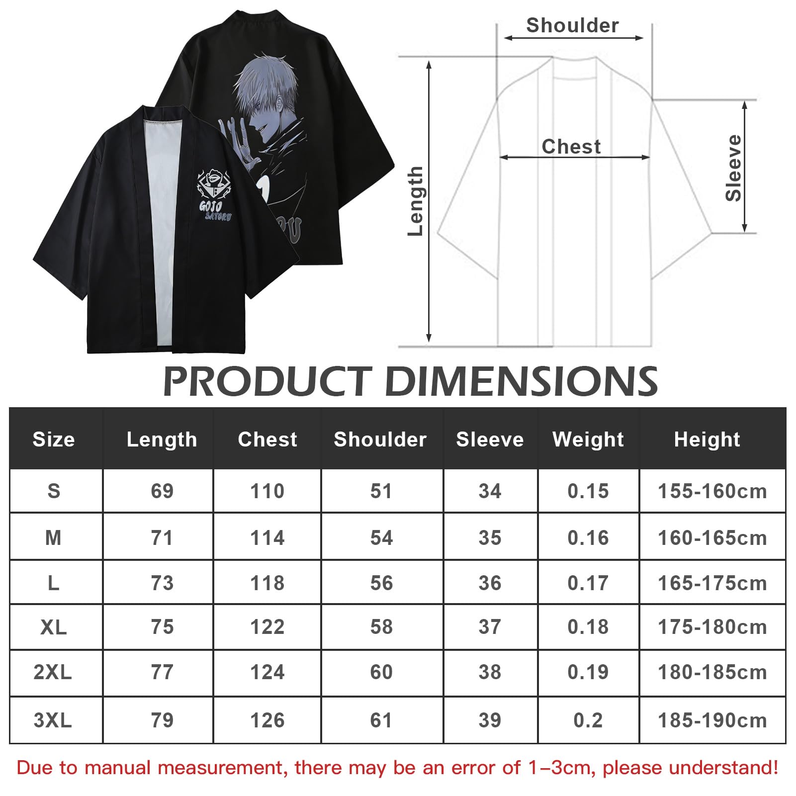 MeYuxg Satoru Gojo Anime Costume, Cosplay Anime JJK, Kimono Cosplay Cape for Carnival Halloween, Comic Convention and Photo Shoots, M - Image 2