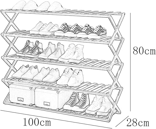 Miniatura 3 de ZEELYDE Zapatero plegable de bambú de 3 niveles 4 niveles 5 niveles 6 niveles almacenamiento de zapatos instalación gratuita de la puerta del hogar