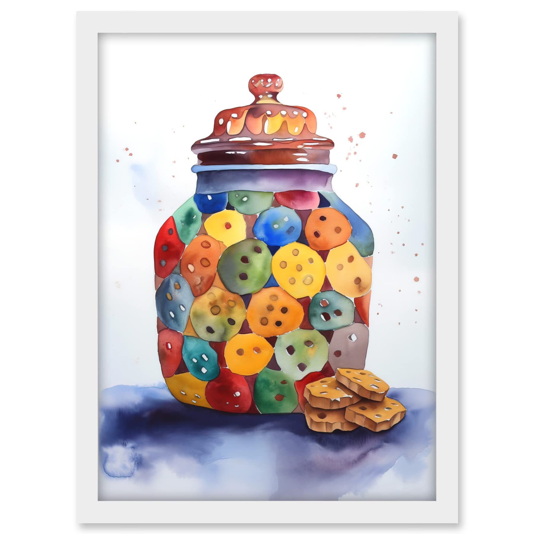 Artery8 Cookie Jar Folk Art Watercolour Painting Artwork Framed A3 Wall Art Print