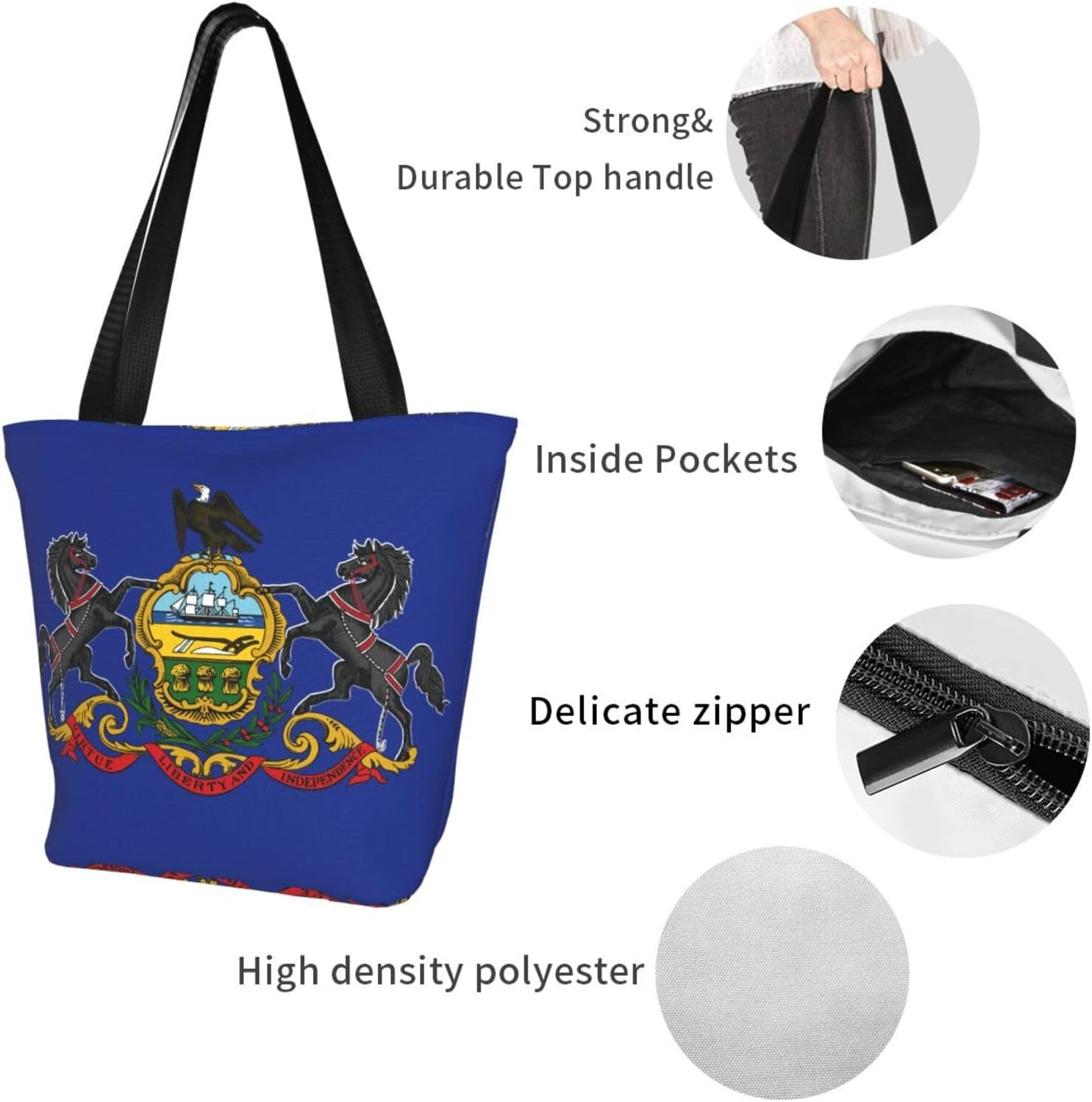 Pennsylvania State Flag Print Comfortable Summer Shoulder Bag Canvas Tote Travel Beach Hiking Shopping Weekend