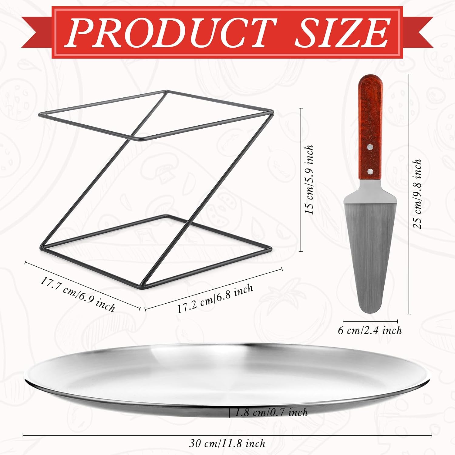 12 Pcs Pizza Stand Set: 4 Metal Stands, 4 Pizza Pans, 4 Spatulas for Weddings, Party(Silver,Square)
