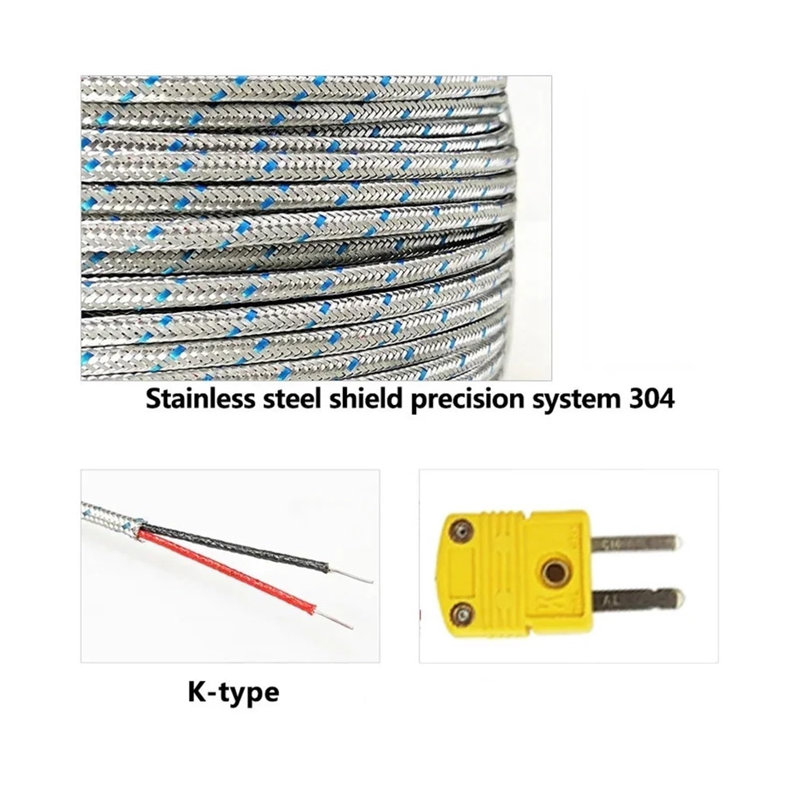 Sensor de termopar tipo K con sonda inserción puntiaguda alta temperatura cable trenzado acero inoxidable(Probe diam 8X1000mm)