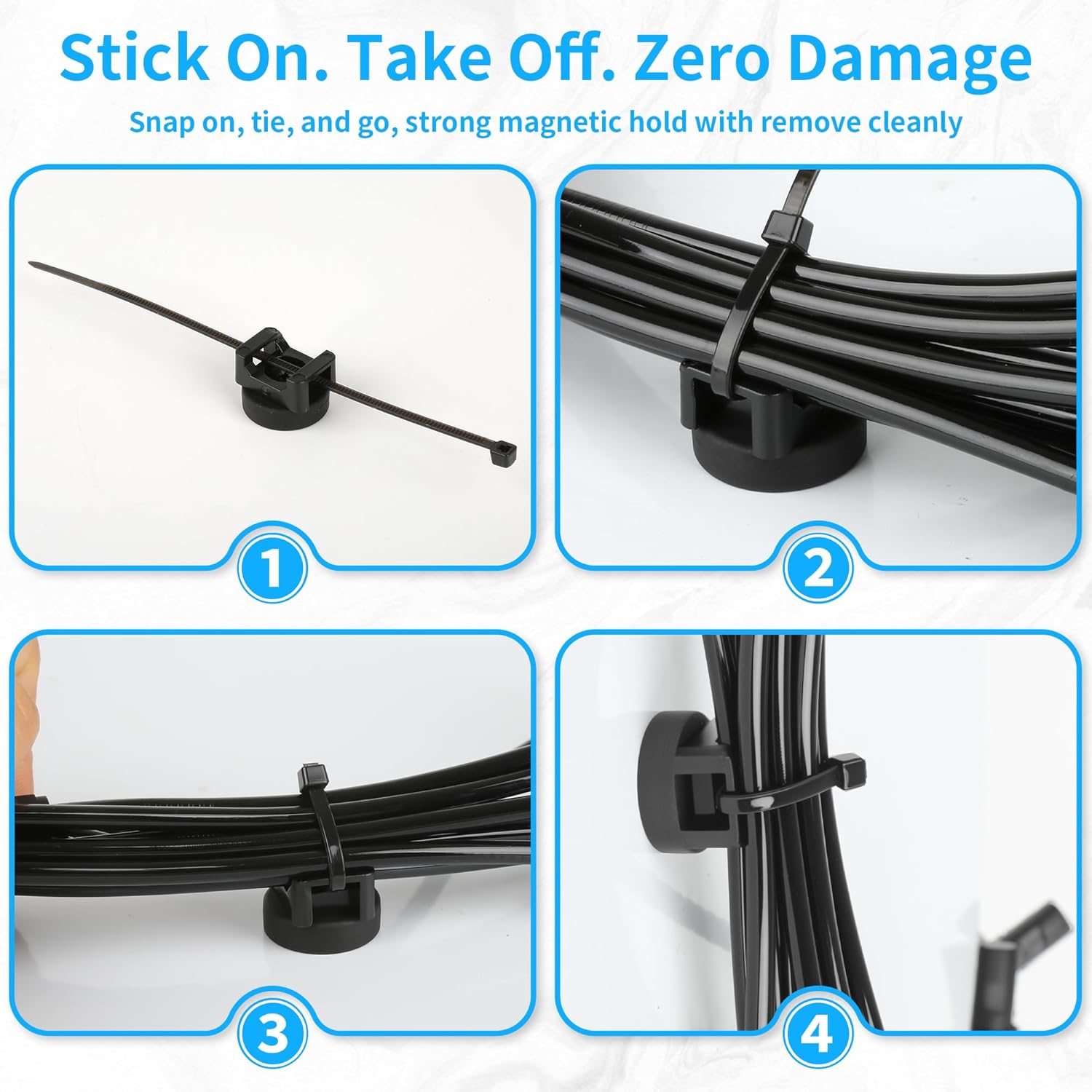 Magnetic Cable Ties set,20 Magnetic Zip Tie Mounts with 200 Cable Ties,Strong Wire Holder Cables Management,for the management of various electrical cables Multifunctional Wire Storage (22mm)