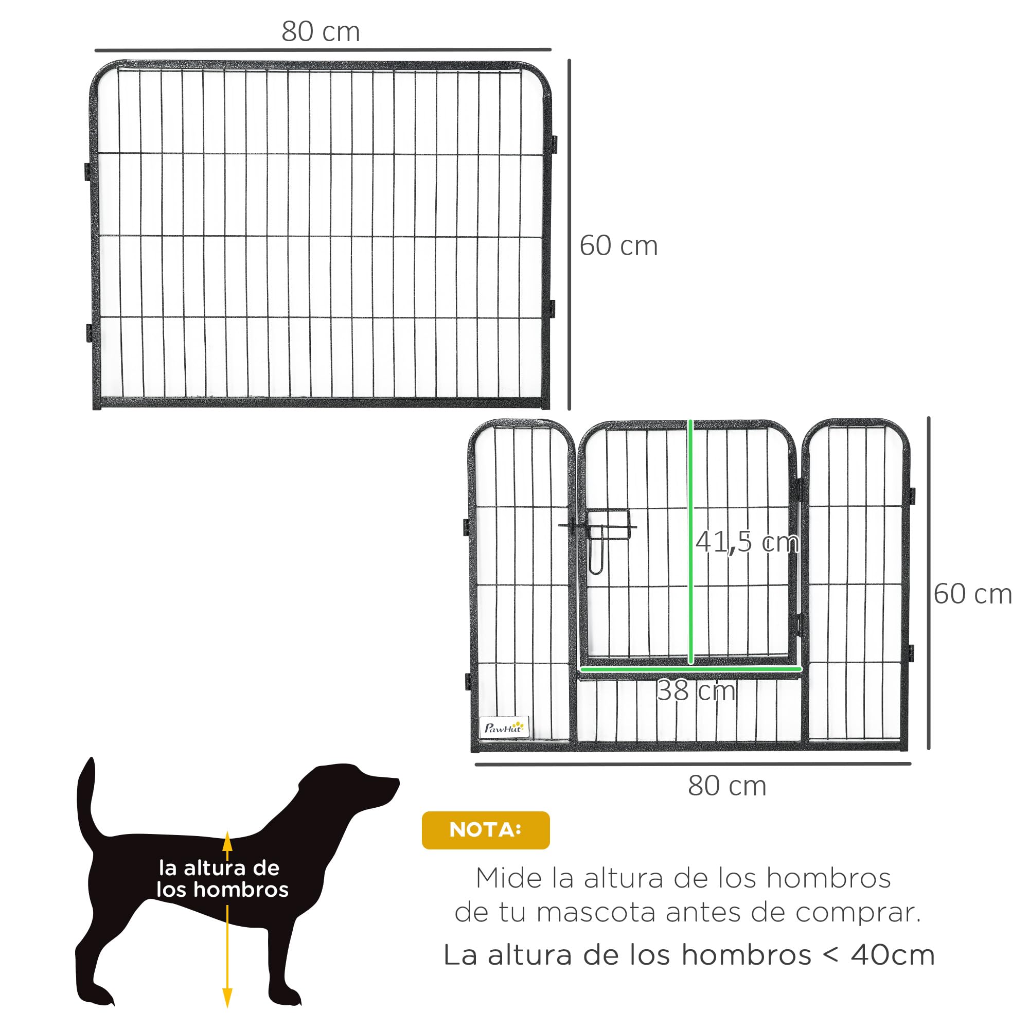 PawHut Parque para Perros Vallas para Mascotas de 12 Paneles 80x60 cm con 2 Puertas con Pestillo Corralito para Perros Pequeños de Acero para Interior y Exterior Gris