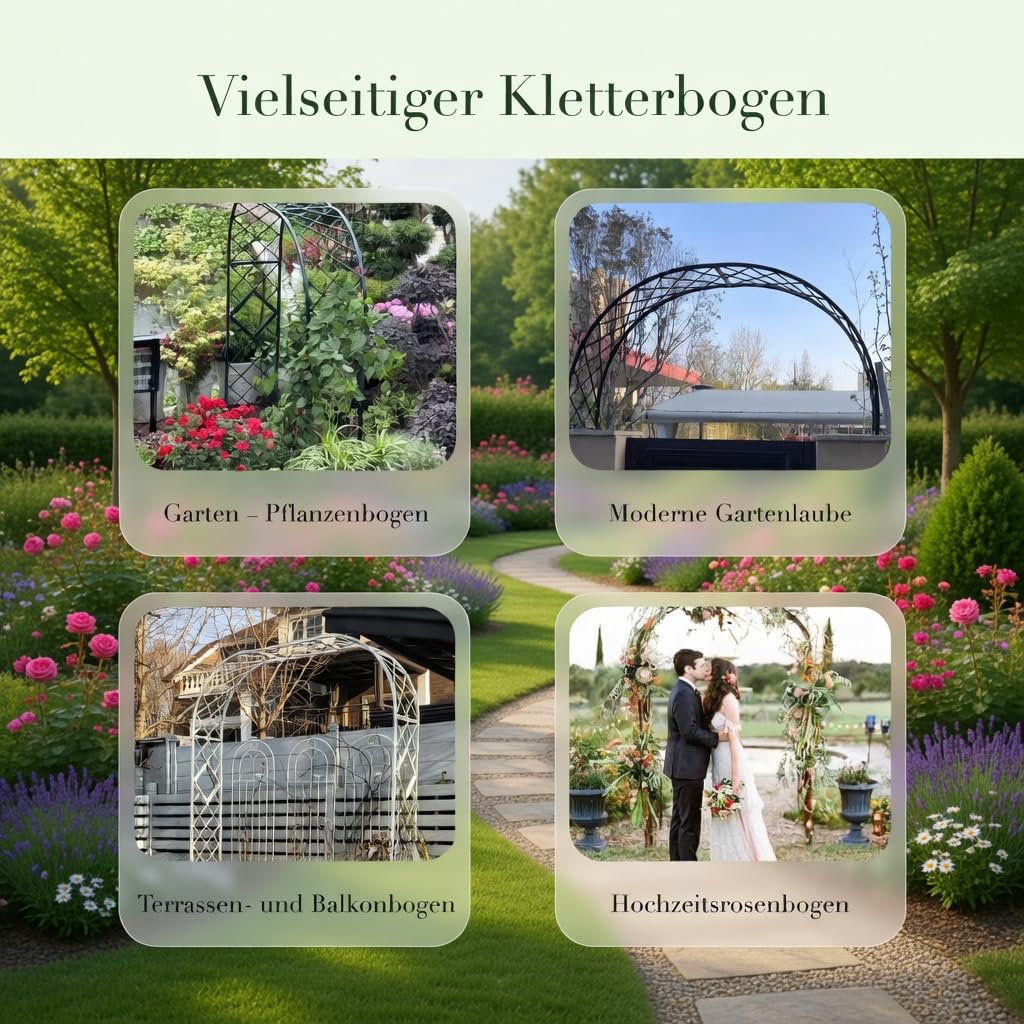 Traubogen, Rosenbogen Gartenbogen aus Metall Starker Rankbogen für Kletterpflanzen, Deko für Hochzeit, Balkon & Garten, wetterfest für Indoor&Outdoor(White, 180x40x230cm)