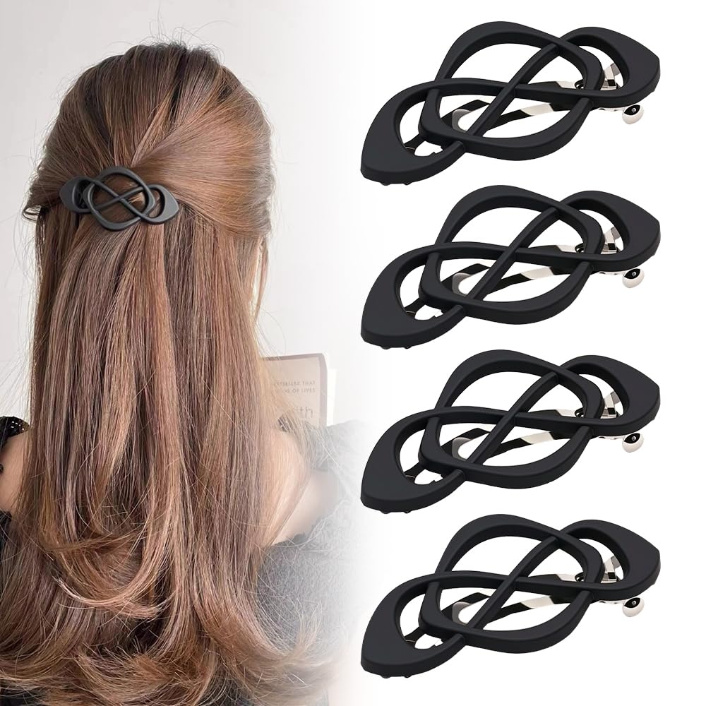 4 Pack Vintage French Barrette Hair Clips, 2026 New Hair Clip Accessories for Women, Strong Hold No Slip Styling (Black)