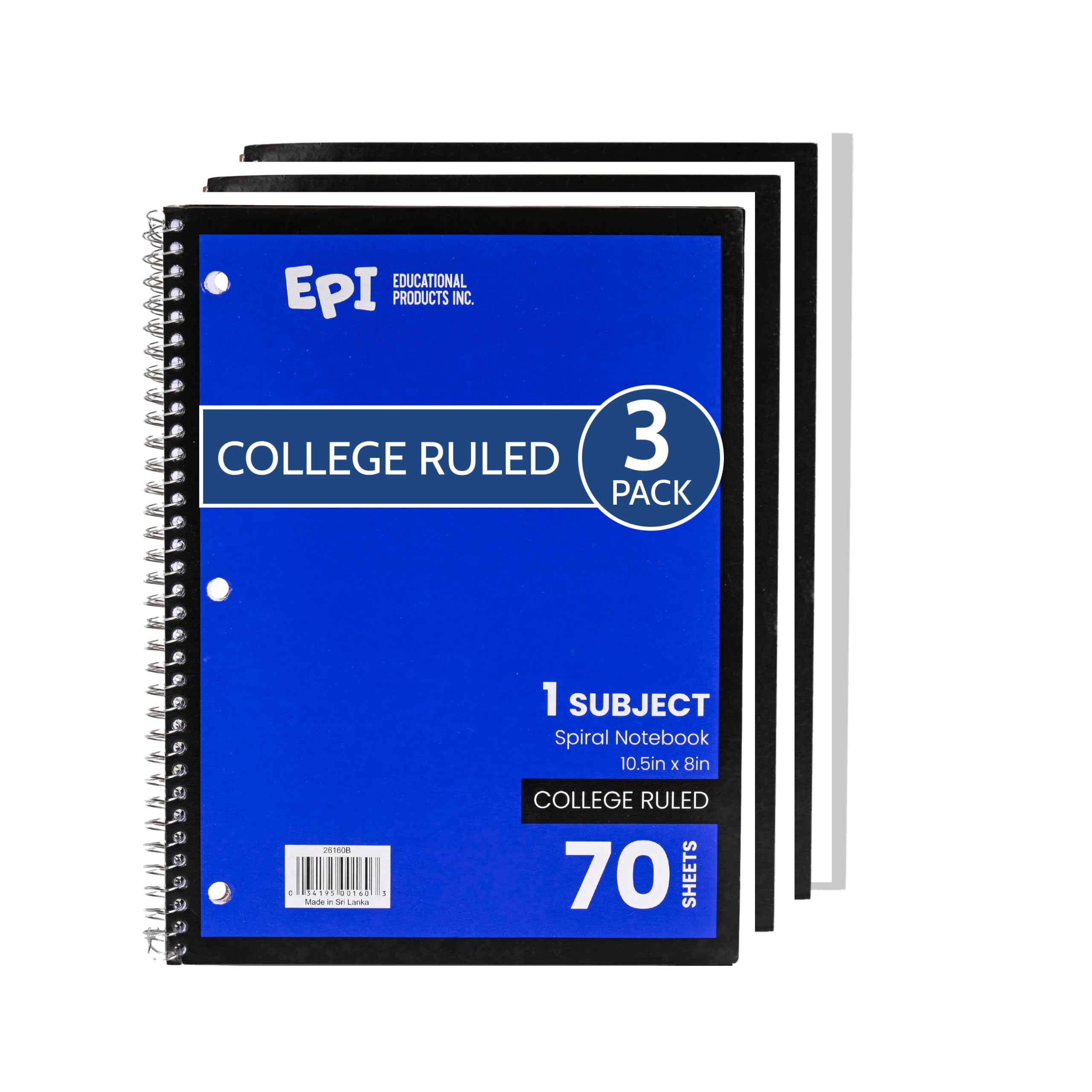 EPI Cuaderno en espiral, 1 materia, papel rayado universitario, 70 hojas, varios colores de cubierta (los colores pueden variar) (3)