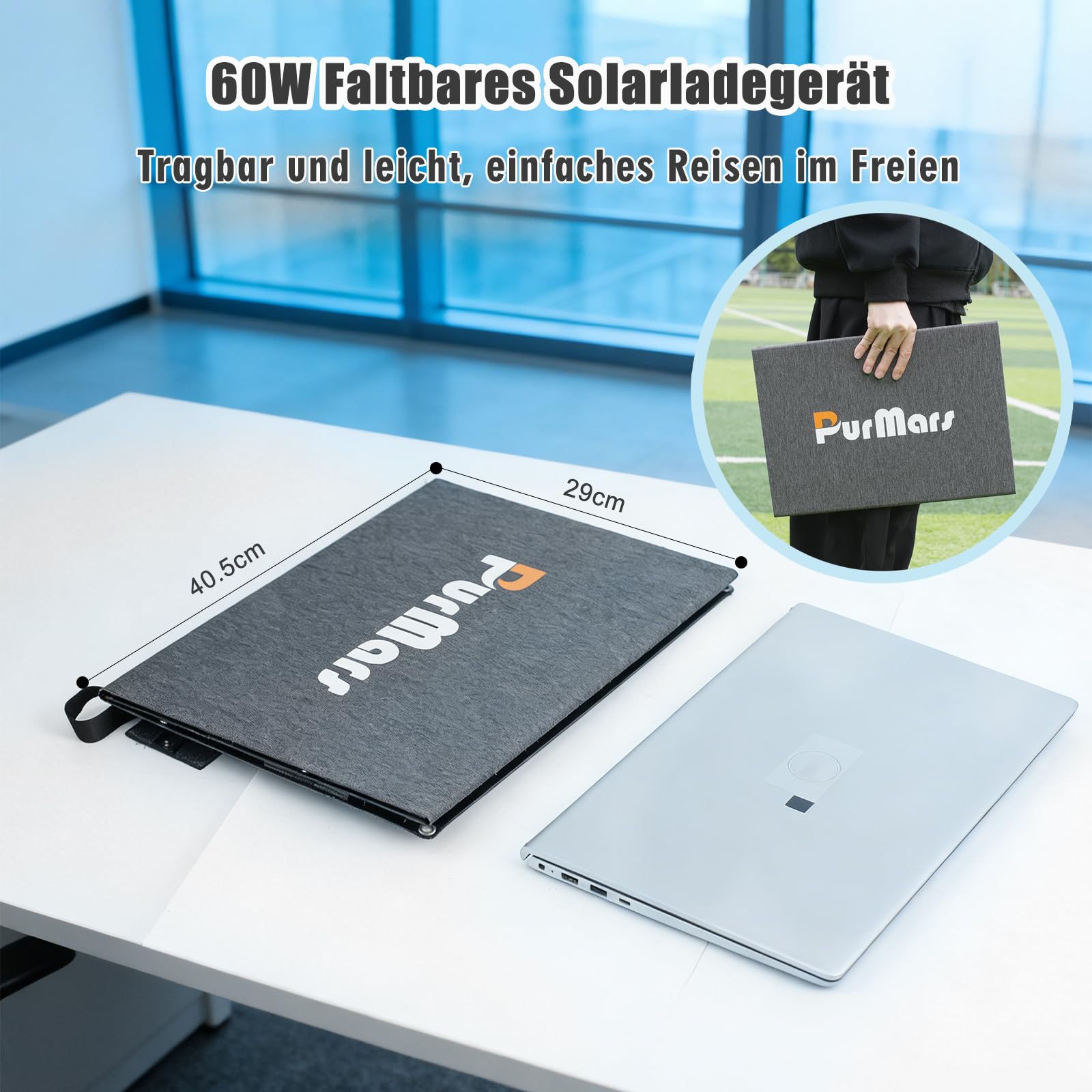 60W Tragbares Faltbarer Solarladegerät mit Ständer,Faltbares Solarpanel mit USB-C,USB-A und DC-Ausgängen,für Wandern,Camping,Notstromversorgung für Kleine Stromgeneratoren,Powerbanks,Telefone