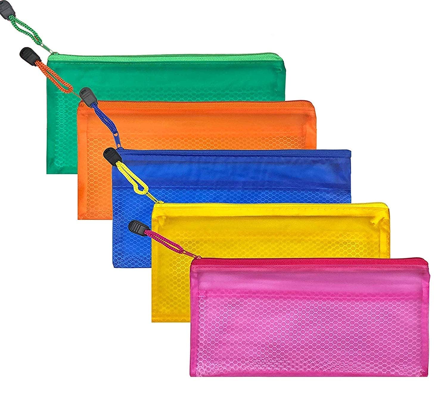 ang stationary transparent pouch with zipper closing for girls & boys, pouch for school, collage, office, cosmetic use bag for women, multi-purpose bag, 5 pieces with assorted colour (23.5x11)