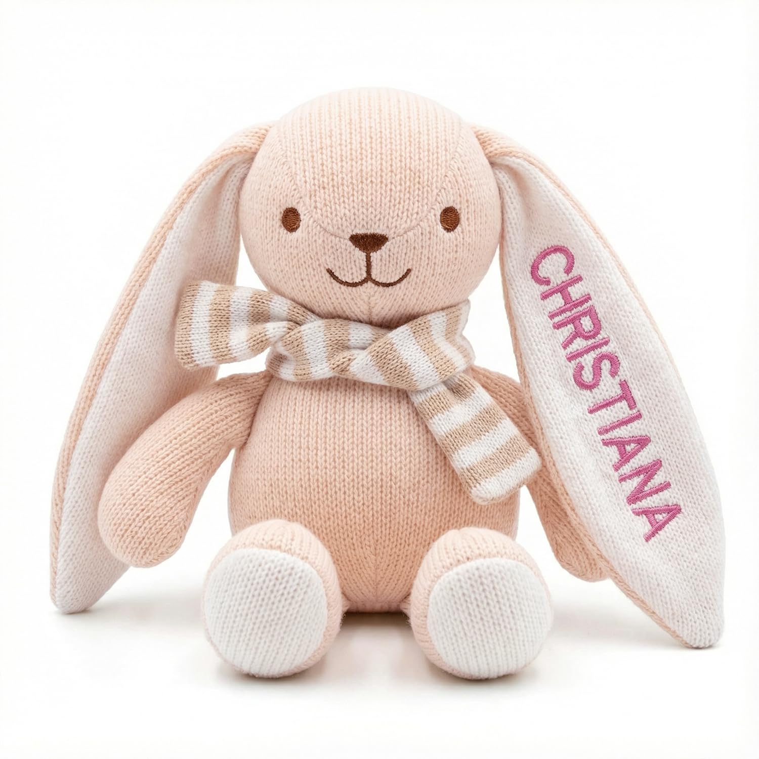 Personalised Stuffed Animals with Embroidered Name - Custom Plush Toy for Children - Soft Handmade Stitched Stuffed Animals - Personalised Baby Gift for Christmas, Easter or Birthday (Bunny)