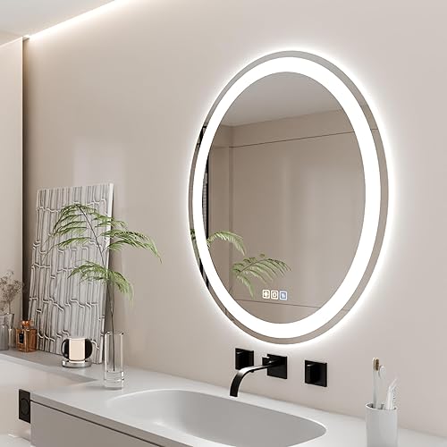 Miniatura 2 de Ellipse 20 x 28 pulgadas, espejo LED ovalado inteligente con luces para baño, espejo de tocador iluminado frontal, montado en la pared, antiniebla,