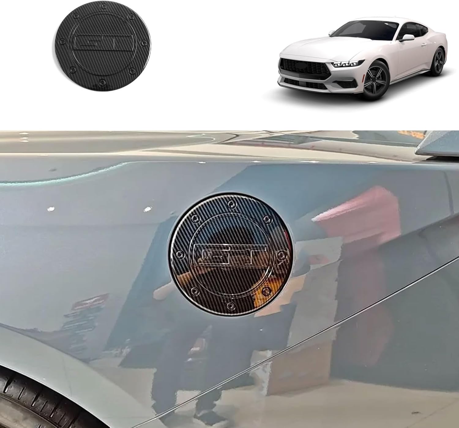 Car Accessories Compatible With Ford Mustang 2026 2025 2024 Exterior Fuel Tank Cap Protection Oil Gas Cover Trim ABS 1PC(Carbon Fiber Style)