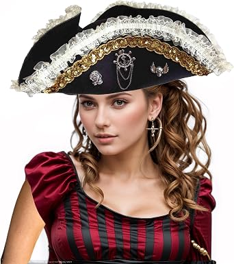 Deluxe Colonial Tricorn Pirate Hat for Adults Buccaneer Costume Accessory Revolutionary History Theme Cap