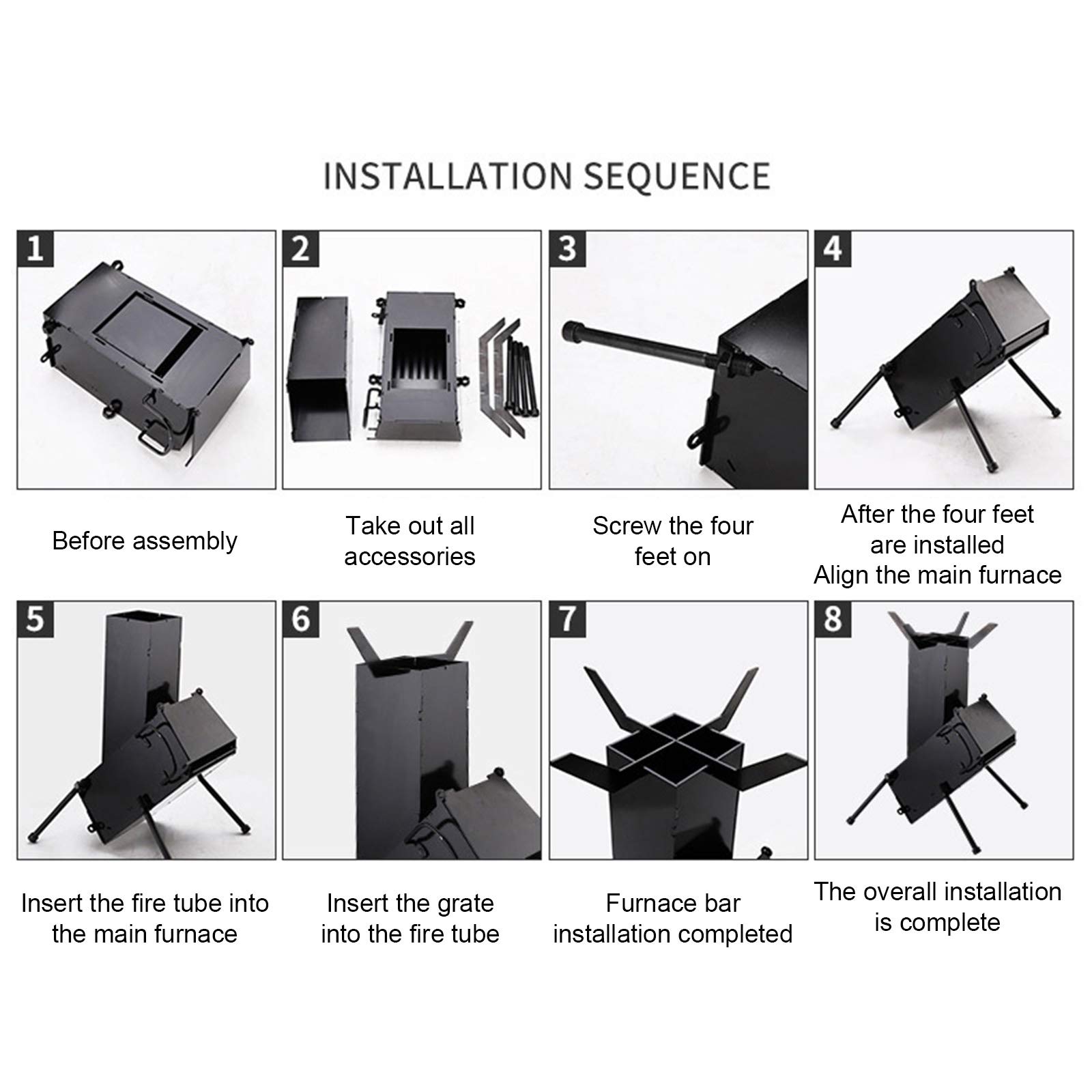 Foyer, poêle à fusée, poêle à Bois de Camping léger et Petit, Pliable, Compact et Polyvalent, Solution Parfaite pour la randonnée et Le Trekking, Tient dans Votre Sac à Dos