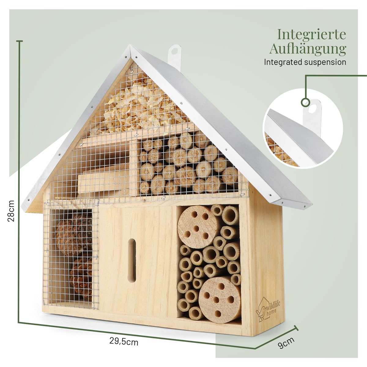 WILDLIFE HOME Hotel de insectos – Natural & resistente a la intemperie, casa de insectos de madera natural para abejas, abejas silvestres, mariquitas y mariposas, hotel de abejas y ayuda para anidar
