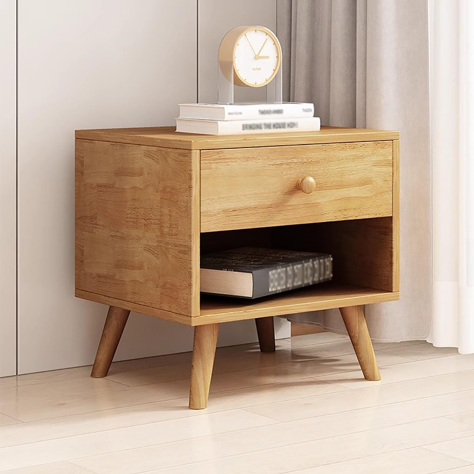 Table de chevet en bois avec tiroir et étagère couleur bois naturel