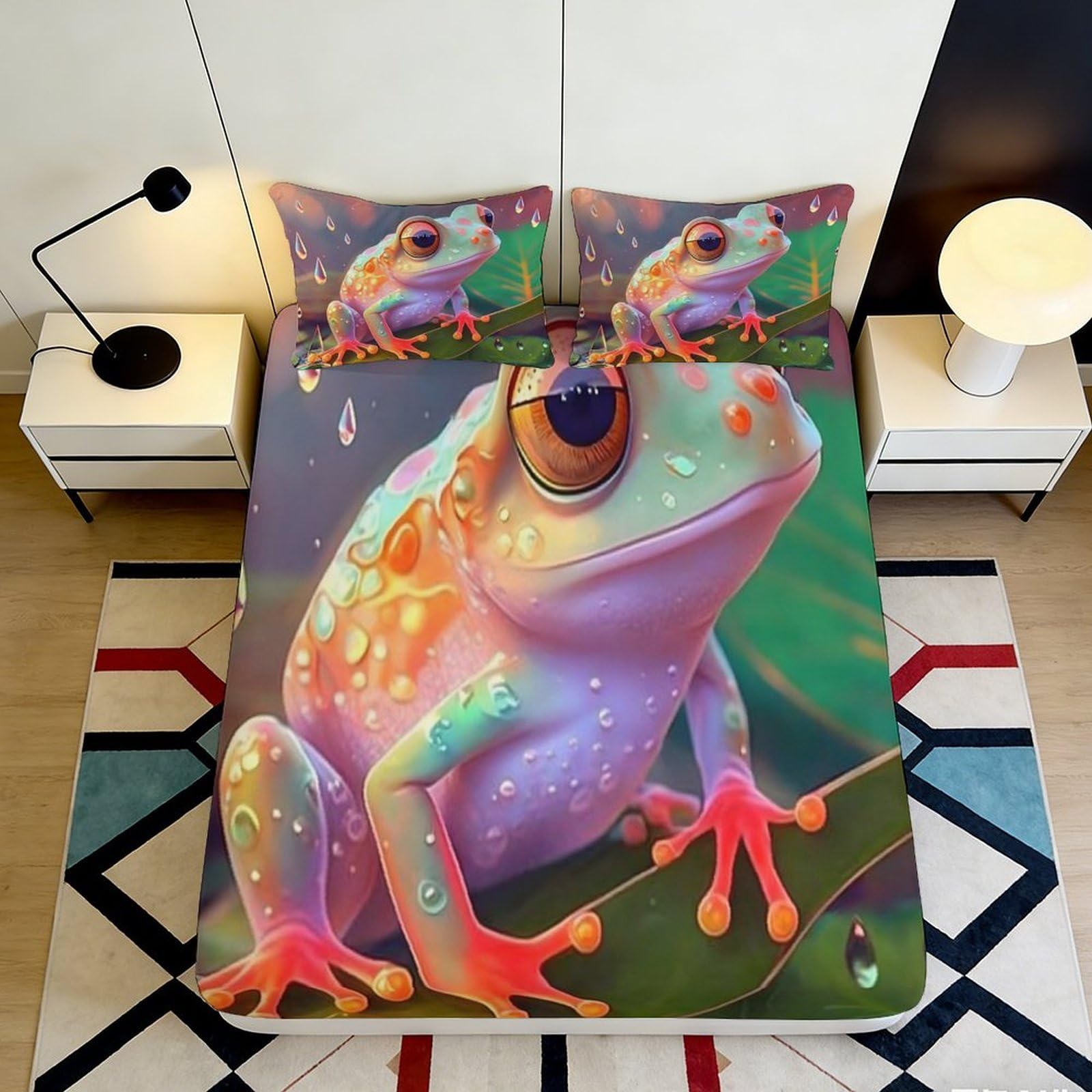 Pnayamiorkfel Style-4 3D Printed Colorful Frog Fitted Sheet Microfiber Soft Waterproof Rainforest Bed Cover For Bedroom Dorm Decor 90X200x25cm