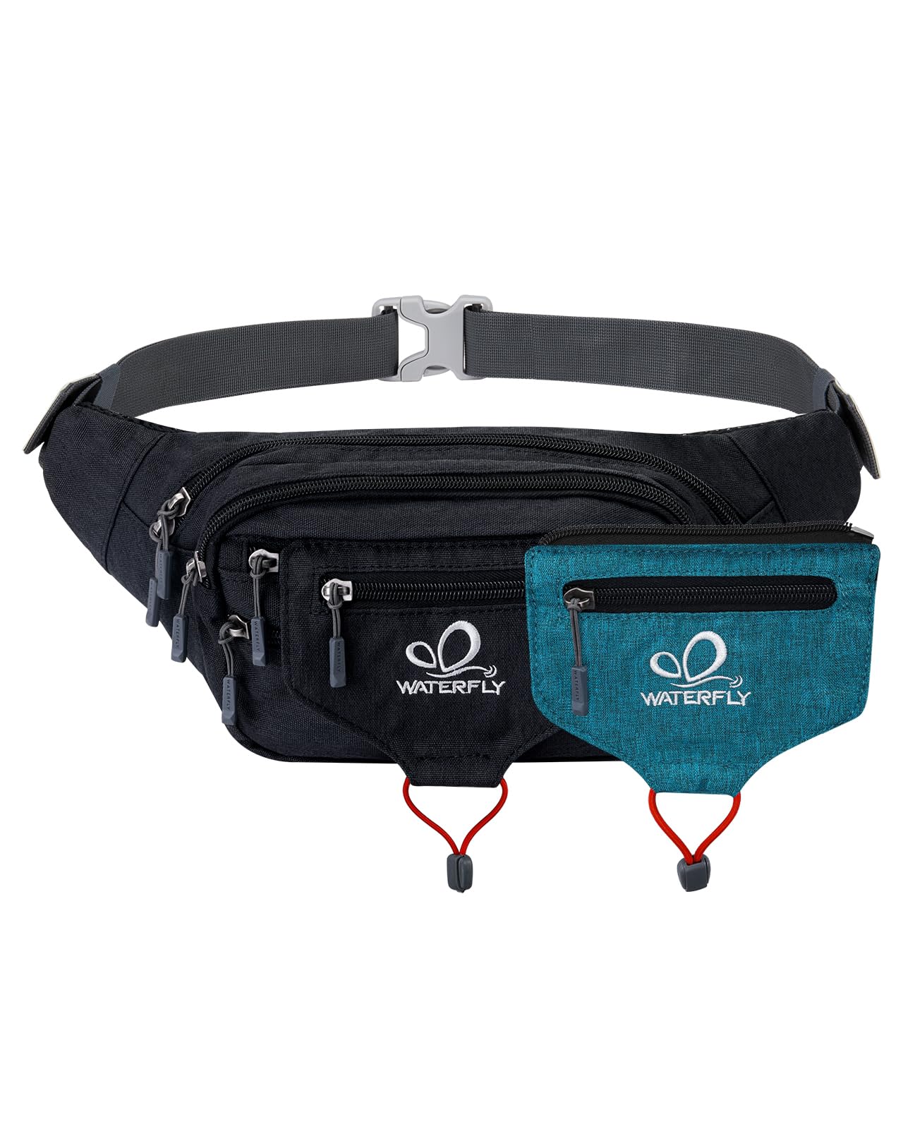 WATERFLY Woman Man Fanny Pack Waist Bag Large Runner Hip Pouch Bum Bag Multipocket Running Purse Belt Bag Water Resistant Waist Packs Fit All Phones for Hiking Walking Jogging Travelling Cycling