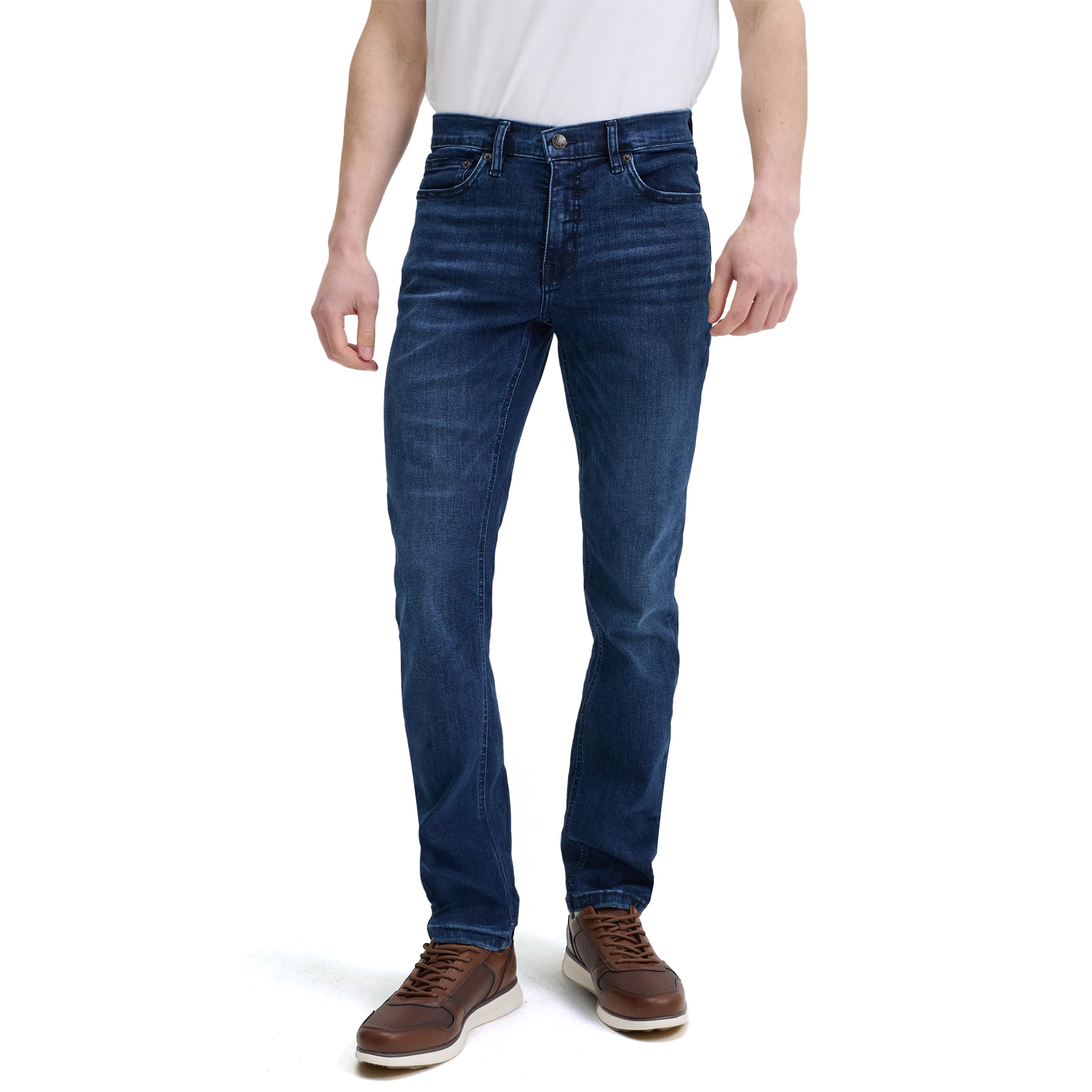 Urban Star Mens Slim Fit Stretch Jeans Athletic Tapered Casual Denim | Up to Size 46 Waist 4 Colors: Dark Blue Medium Blue Bleach Black product thumbnail 3