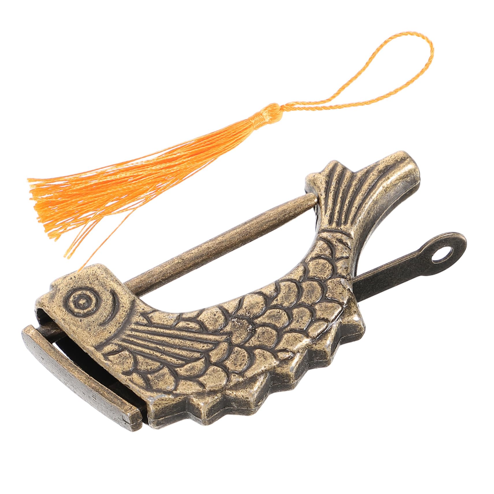 Antique Fish Shaped Padlock with Key Retro Bronze Alloy Decorative Lock for Wardrobe Jewelry Box Drawer Lock Home Use Random Color