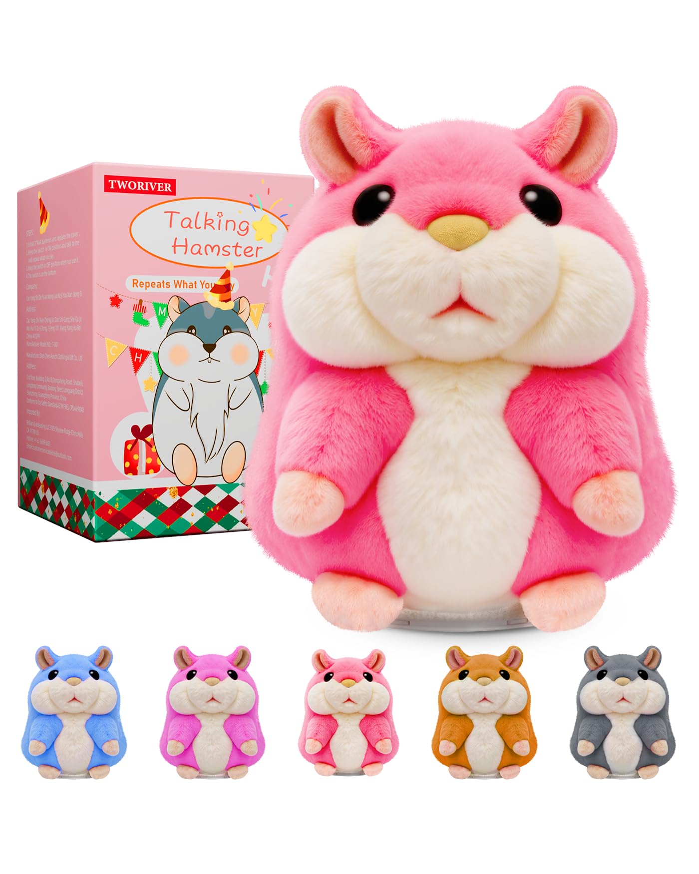 Talking Hamster Repeats What You Say,2025 Christmas Funny Gifts,Toddler Toys for Ages 2-4 5-7 8-13 Girls Stuff Pink Stocking+Stuffers Kids Interactive Dolls,Stuffed Animal Plush Toy