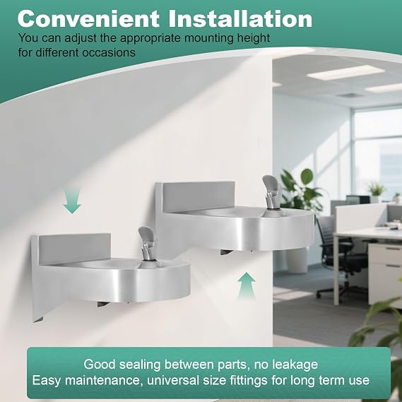 Water Drinking Fountain Wall Mounted for Schools, Gyms, Parks & More | Compact & Space-Saving Design,One-Click Water Output, Stainless Steel Commercial Hydration Station for Indoor & Outdoor