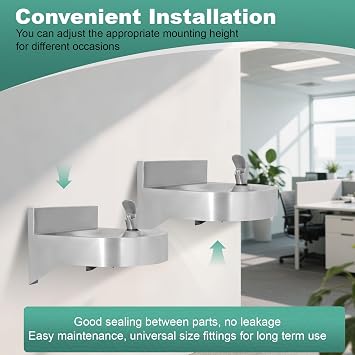 Water Drinking Fountain Wall Mounted for Schools, Gyms, Parks & More | Compact & Space-Saving Design,One-Click Water Output, Stainless Steel Commercial Hydration Station for Indoor & Outdoor