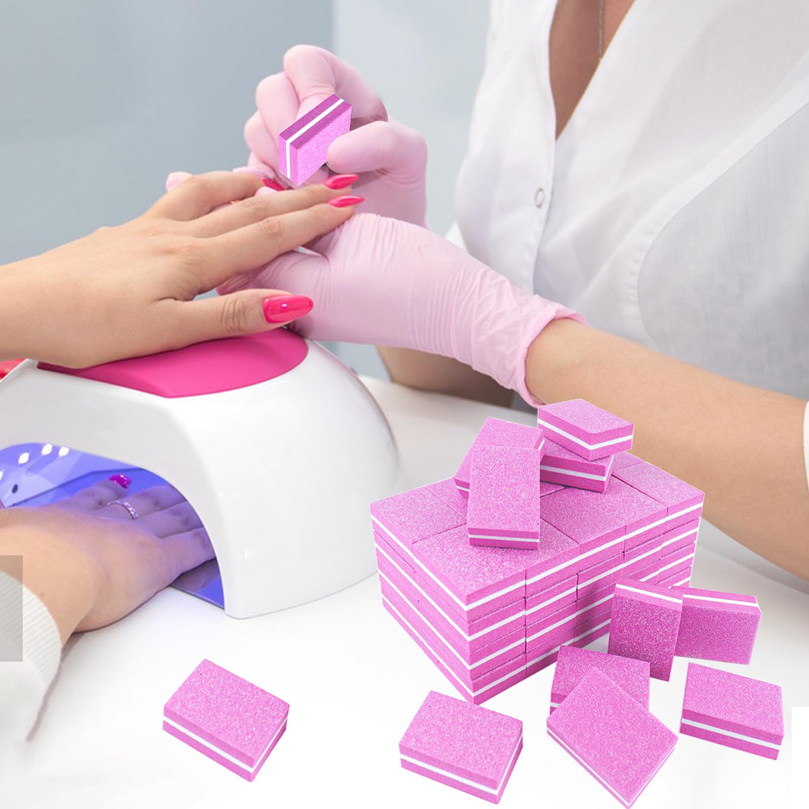 50 Stück rosa Schwamm-Nagelpolierer, Körnung 100/180, Mini-Nagelfeilen für Acryl- und Naturnägel, doppelseitige Polierblöcke für Maniküre und Pediküre, Salon und Heimgebrauch