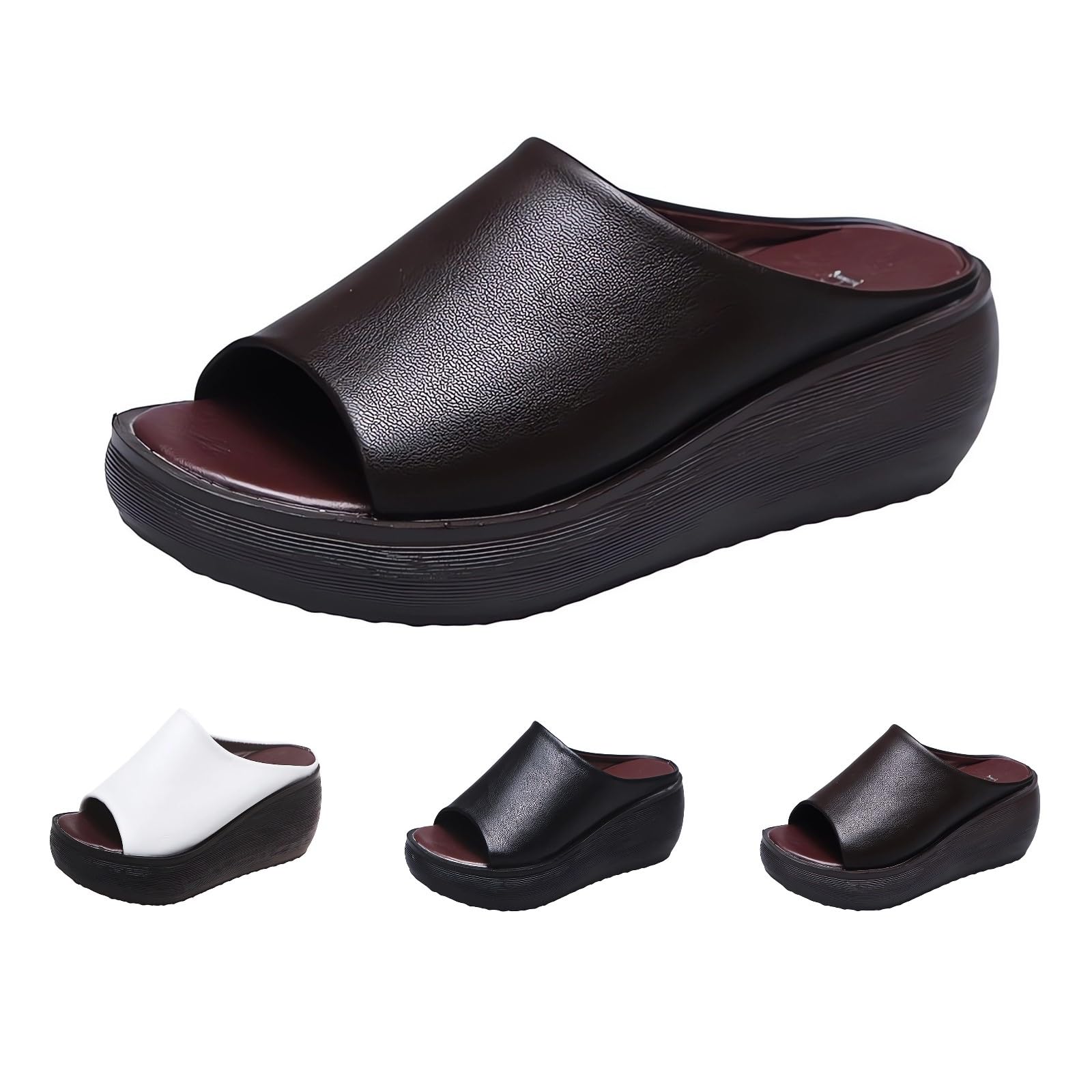 STYHYGBS Orthopedic Sandals 2024 Summer Comfortable Orthotic Leather Wedges Slides Dressy Platform Heel Arch Support Slip Sandals