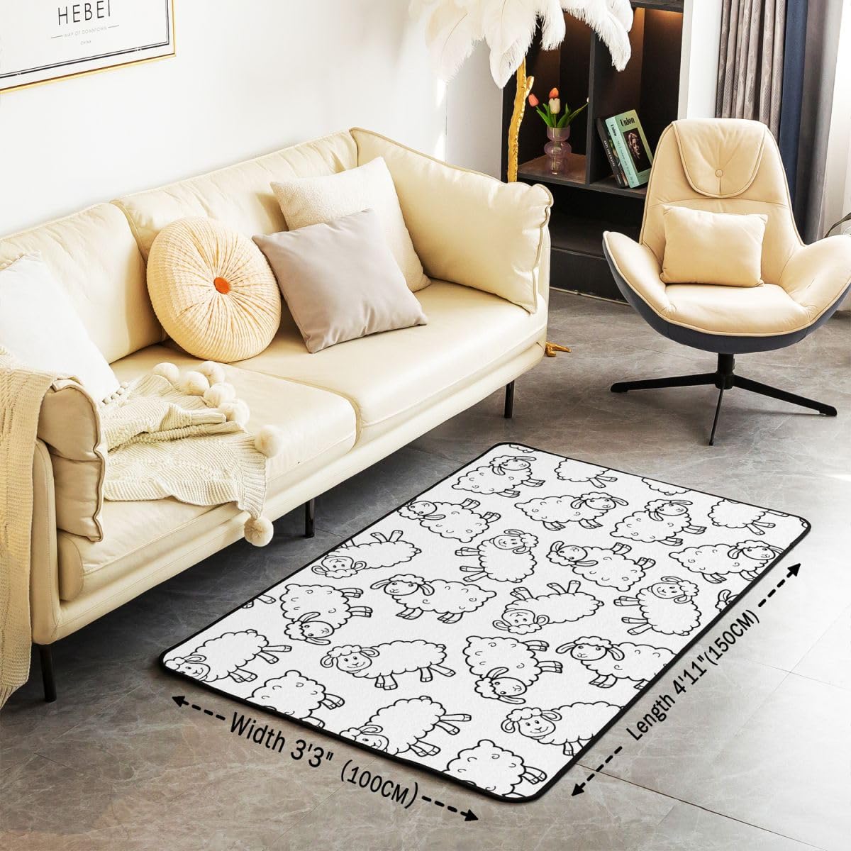 Tapis de salon Kawaii - 100 x 150 cm - Motif animaux mignons - Pour enfants et adolescents - Ferme agricole - Décoration d'intérieur