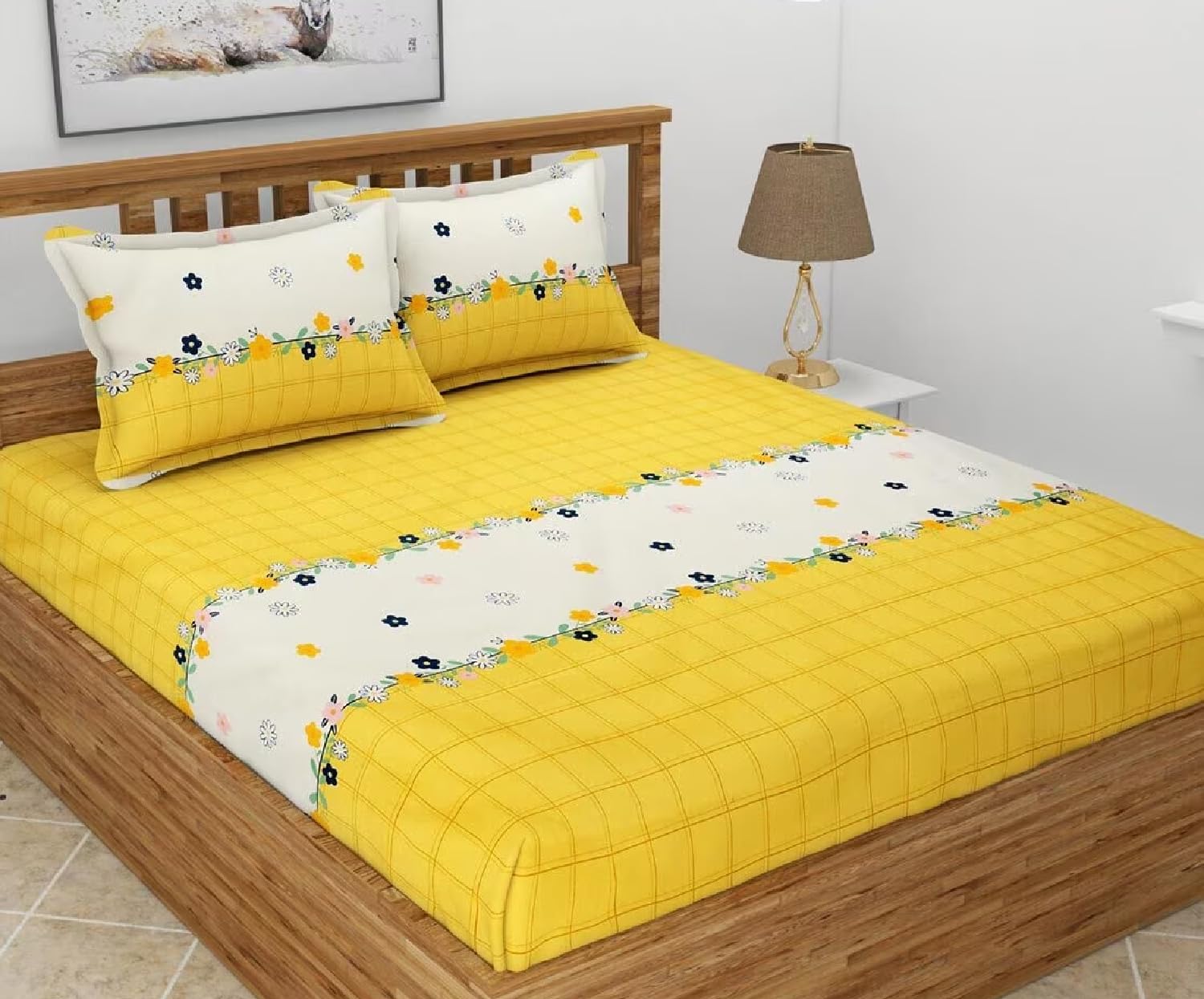TARAIN COLLECTION Cotton 220 TC Printed Bedsheet for Double Bed with 2 Pillow Covers for Summer Breathable | Soft Wrinklefree Soft Touch & Skin Friendly (90 X 100 Inches, Sky Blue & Golden) (B0C2GMMJYM) Amazon Price History, Amazon Price Tracker
