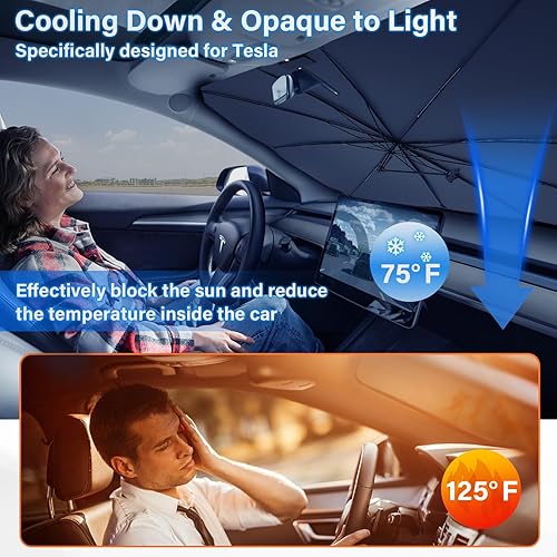 Miniatura 2 de Parasol para parabrisas de automóvil para Tesla modelo 3Y, material de aislamiento a nanoescala mejorado 2023 protege el automóvil de los daños de