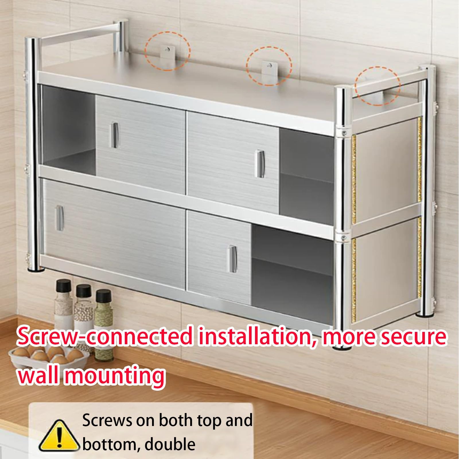Armario de almacenamiento montado en la pared, armario de cocina de acero inoxidable con puerta corredera, diseño que ahorra espacio, instalación de perforación para baño, balcón, lavadero