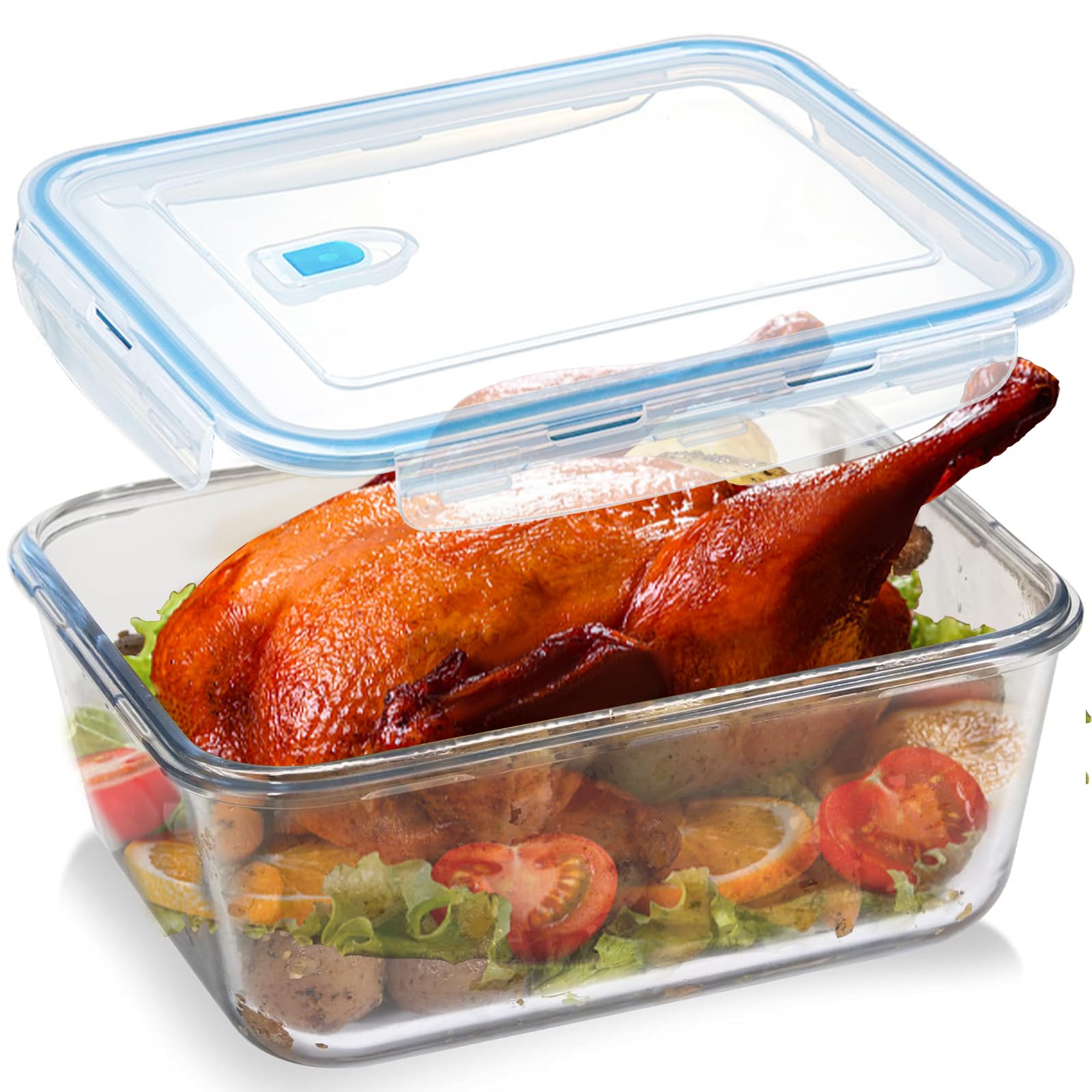 Contenitori per alimenti in vetro con coperchio ermetico, 3,3 l, formato famiglia, extra large, per marinatura, contenitore per cottura in forno, ciotole in vetro rettangolari