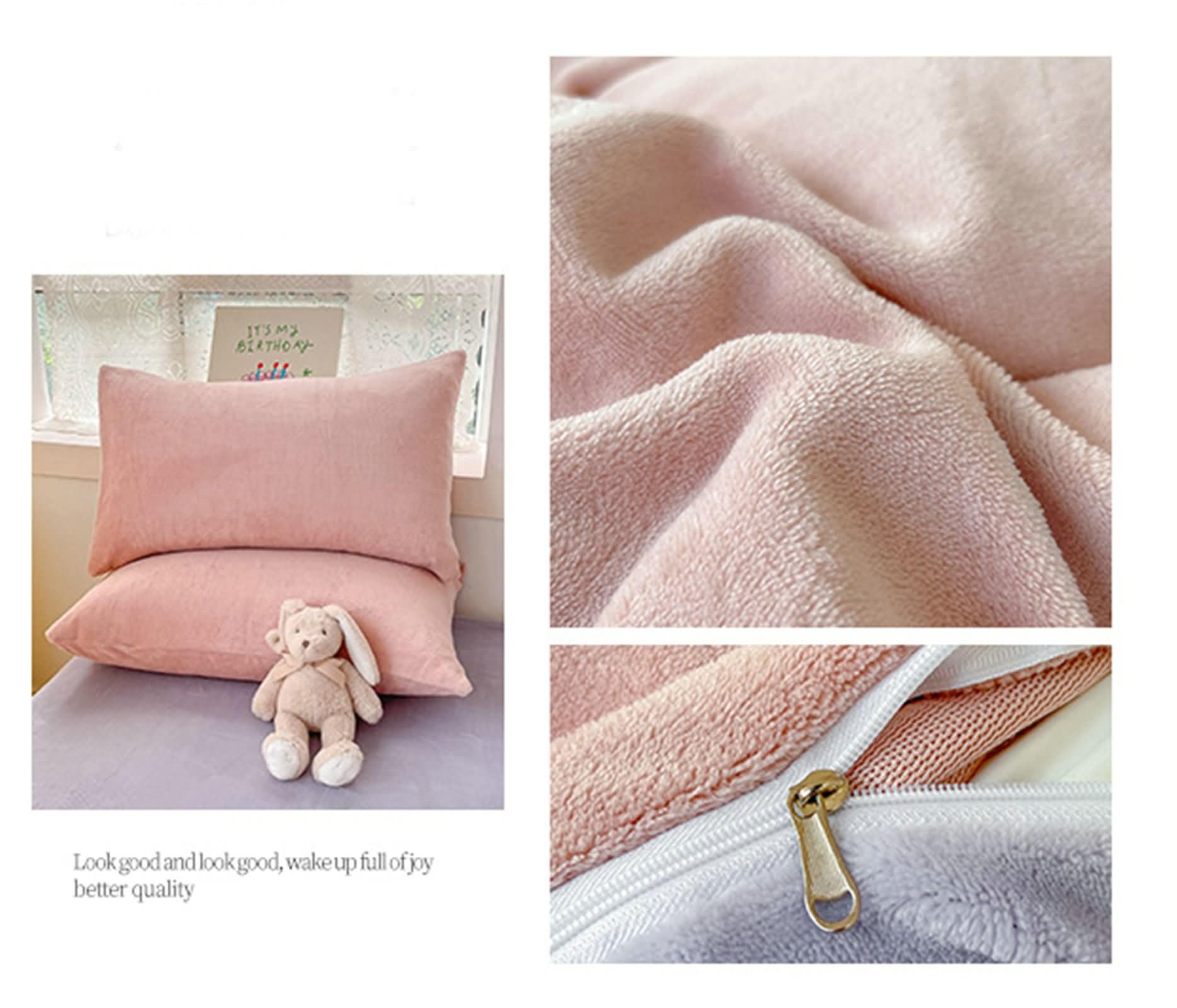 Juego de Funda Nordica 4 Piezas para Cama 180, 220x240cm, Bajera 180x200cm y 2 Fundas Almohada, Color Sólido Bicolor, Terciopelo Suave, Rosa Púrpura Claro
