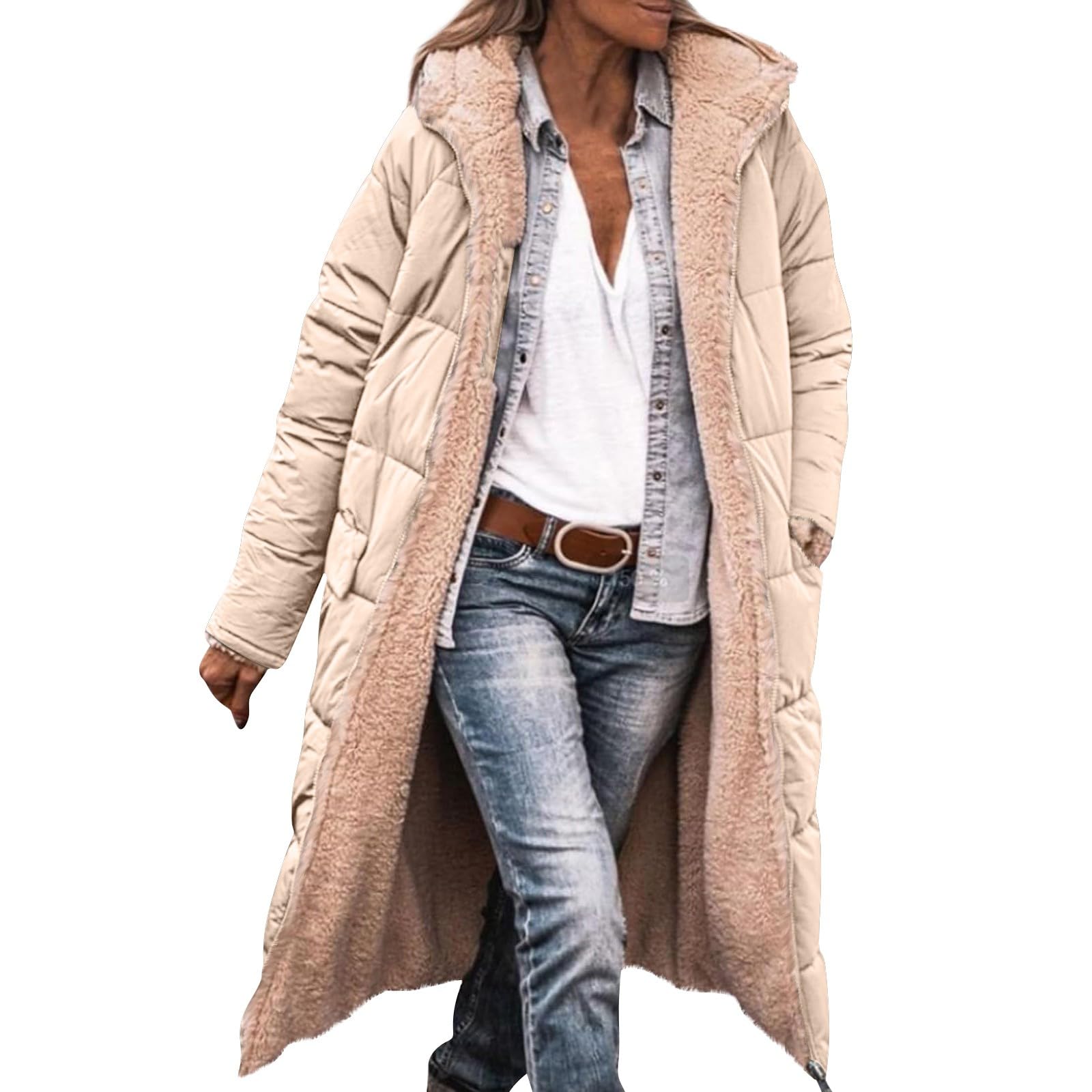 Ansenesna Winterjacke Damen Warm Gefüttert Fellkap Produktbild-Vorschau 8
