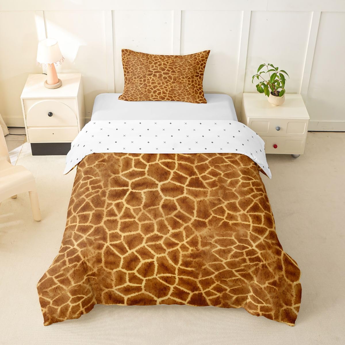 Homewish Giraffe Skin Print Cot Duvet Cover Set with 1 Pillowcase - Safari Wildlife Bedding for Kids Boys Girls Brown Abstract Quilt Cover Farmhouse Luxury Wild Animal Bed Sets Room Decor โ image 1