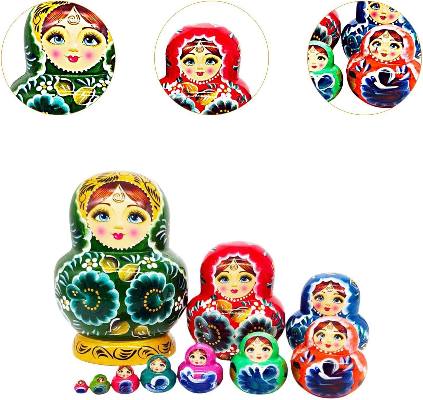 10 Layer Russian Matryoshka Dolls for Collecting and Displaying, Green