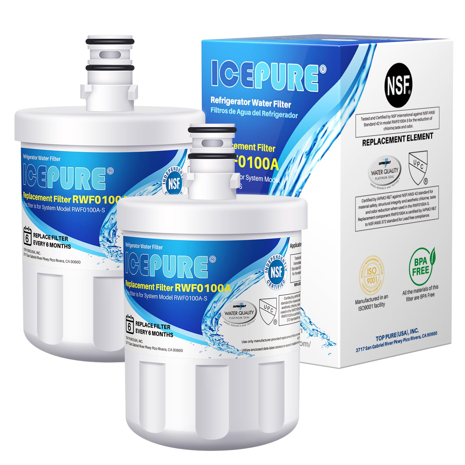ICEPURE 5231JA2002A Water Filter, Compatible with LG LT500P，2 PACK