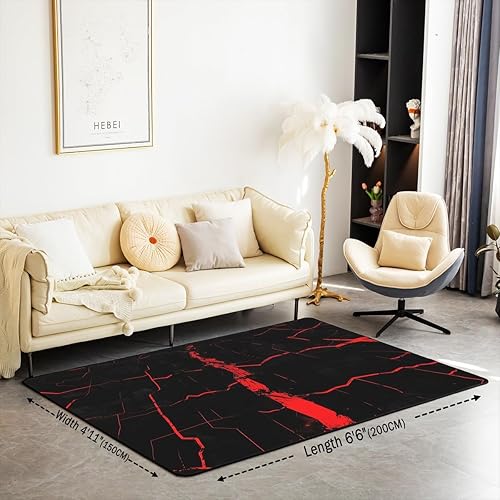 Miniatura 2 de jejeloiu Alfombra de mármol negro y rojo de 5 x 7 pulgadas, alfombra moderna estética para sala de estar, dormitorio, para niños y niñas, acuarela,