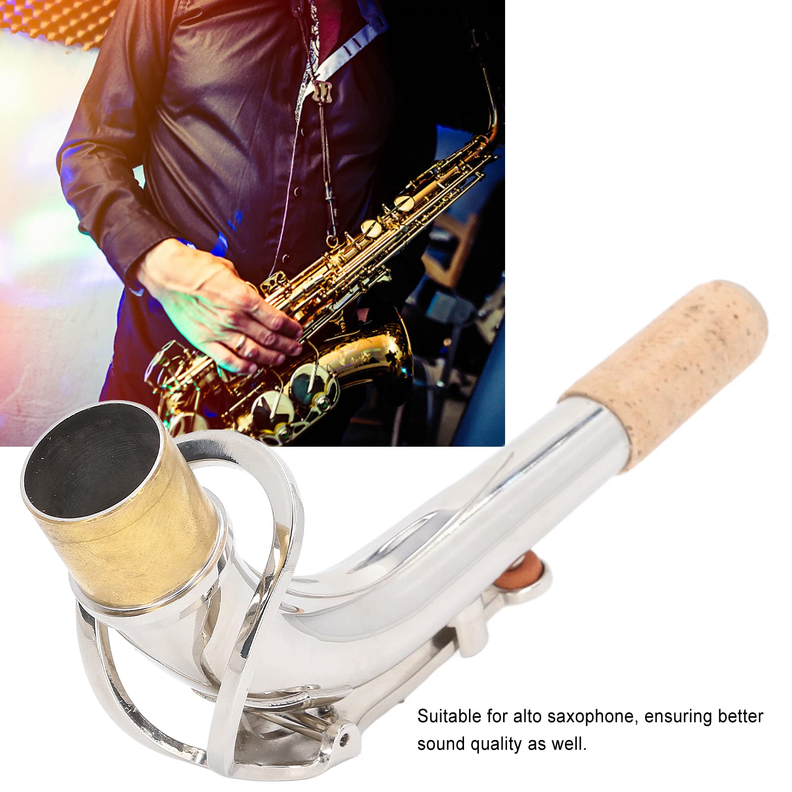 Bocal pour saxophone alto, 24,5mm Remplacement de bocal pour saxophone alto Performance améliorée et portable Accessoire pour joint de tête de bocal pour saxophonistes