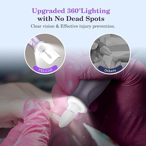 Miniatura 4 de PELCAS Taladros de uñas eléctricos, lima de uñas inalámbrica de 10 velocidades con luz LED, kit portátil de manicura y pedicura, pulidor de uñas con