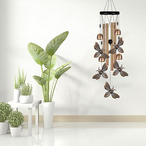 Miniatura 8 de Campanilla de viento de abeja de bronce, regalos para mamá, hogar, jardín, balcones, habitación, patio, decoración de abejas para interiores y