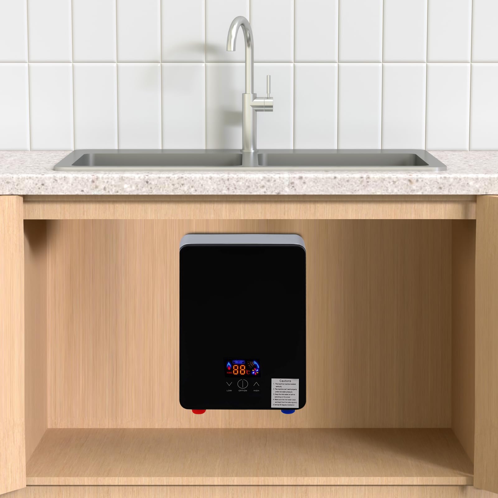 Scaldacqua istantaneo, scaldabagno elettrico con doccetta, indicatore di temperatura digitale a LED, scaldacqua elettrico istantaneo senza serbatoio, temperatura regolabile 30-55℃ per cucine, bagni