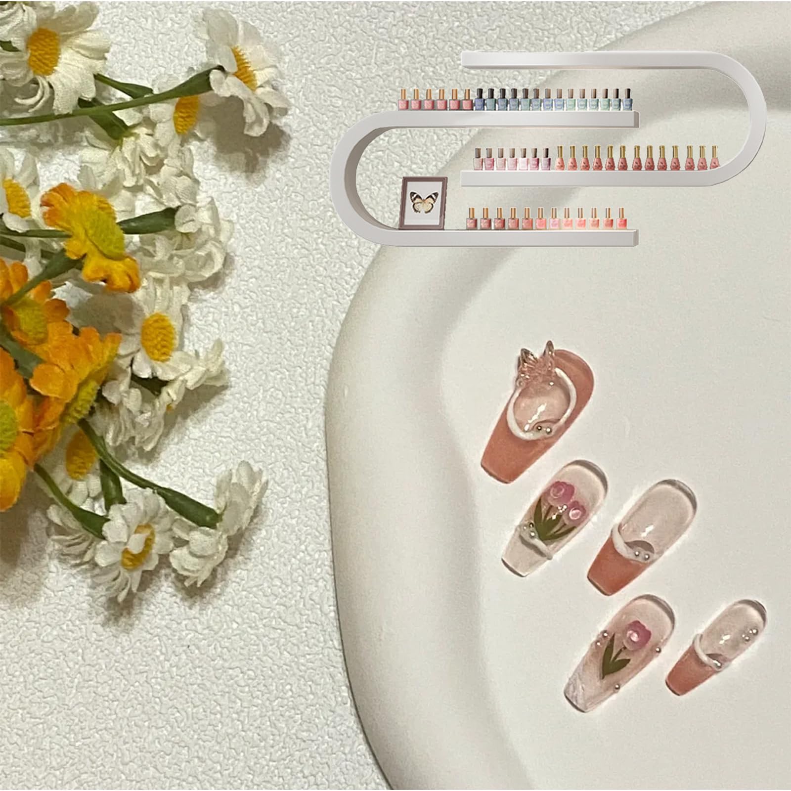 2 Pezzi A Forma di U da Parete per Smalti, Organizer Multifunzionale per Salone/Bellezza/Negozio di Unghie, Porta Profumo,Bianca