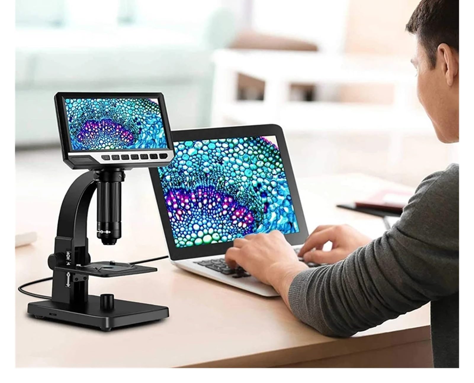 2000X Digitalmikroskop 7-Zoll-HD-Display Elektronisches Industrie-USB-Mikroskop mit Doppellinse, Kamera, Zoom-Lupe, Endoskop