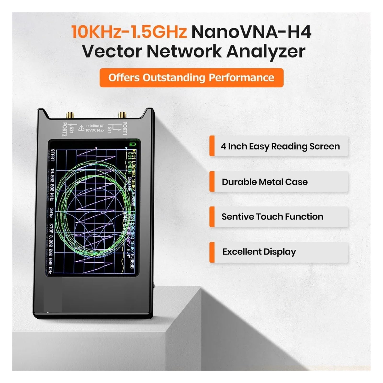 Analizator sieci bezprzewodowej 10k-1,5 GHz NanoVNA-H4 4-calowy wektorowy analizator sieci HF VHF UHF Analizator antenowy V4.3 z gniazdem karty SD Analiza siły sygnału