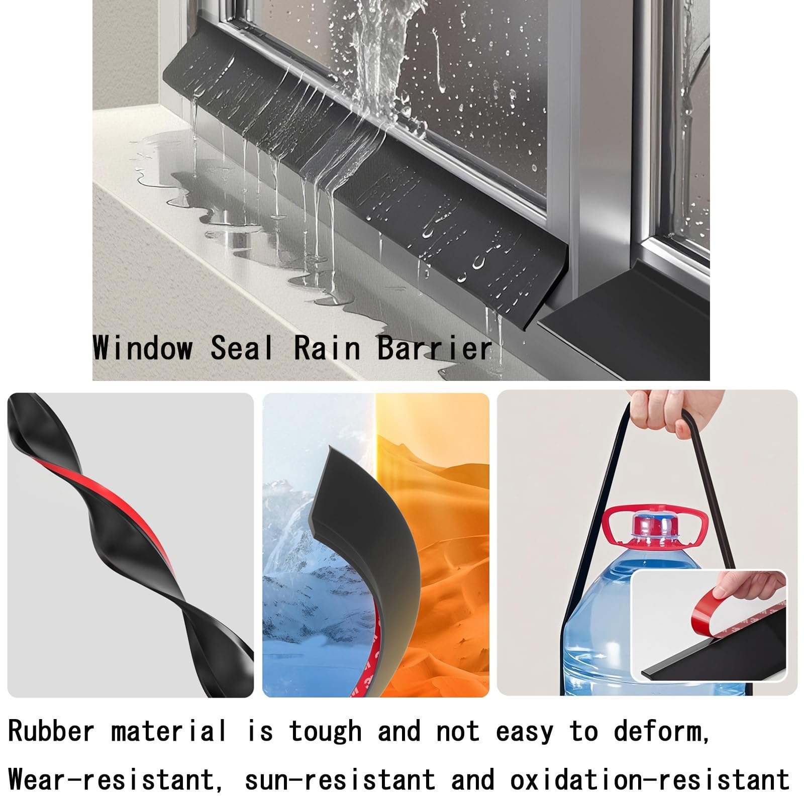 Burletes Autoadhesivos para Ventanas 1M Cinta De Sellado De Caucho Negro para Protección contra Fugas De Lluvia, Barrera De Agua para Umbrales De Puertas Y Ventanas(5m(16.4ft))