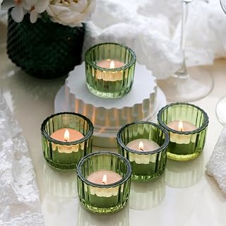 Green Tealight Candle Holder, 12 Pack Small Votive Candle Holders for Table Centerpiece, Glass Tea Light Candles Holder for Party&Home, Wedding Decor