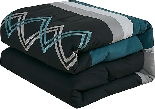 Vista 35 de Chezmoi Collection Arden - Juego de edredón moderno de 7 piezas con diseño de rayas plisadas bordadas en zigzag